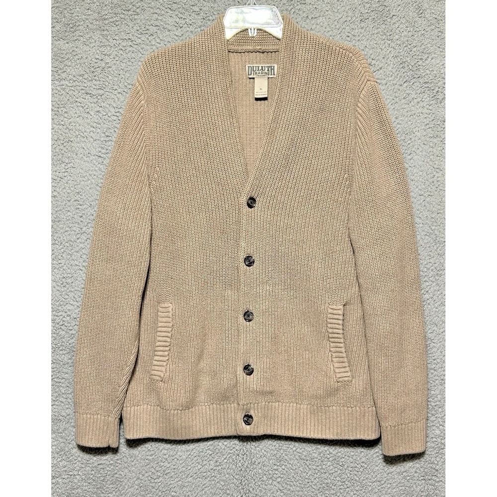 Duluth Trading Mens‎ Sweater Cardigan Sz XL Oatmeal Heavy Knit 100% Cotton